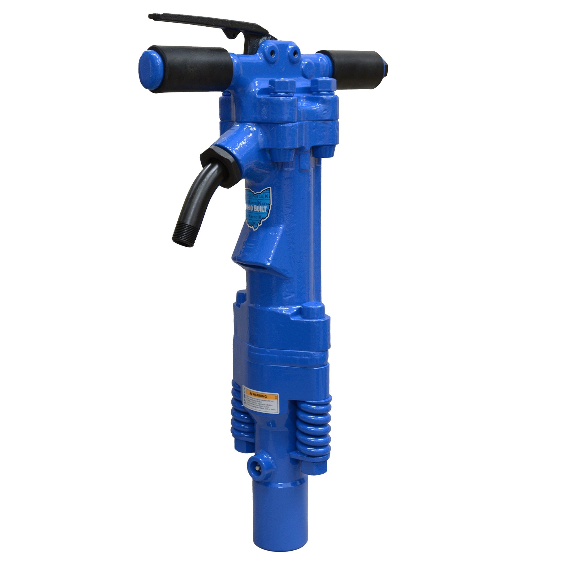 A blue spike driver with a rubber handle grip and a black air inlet connection.