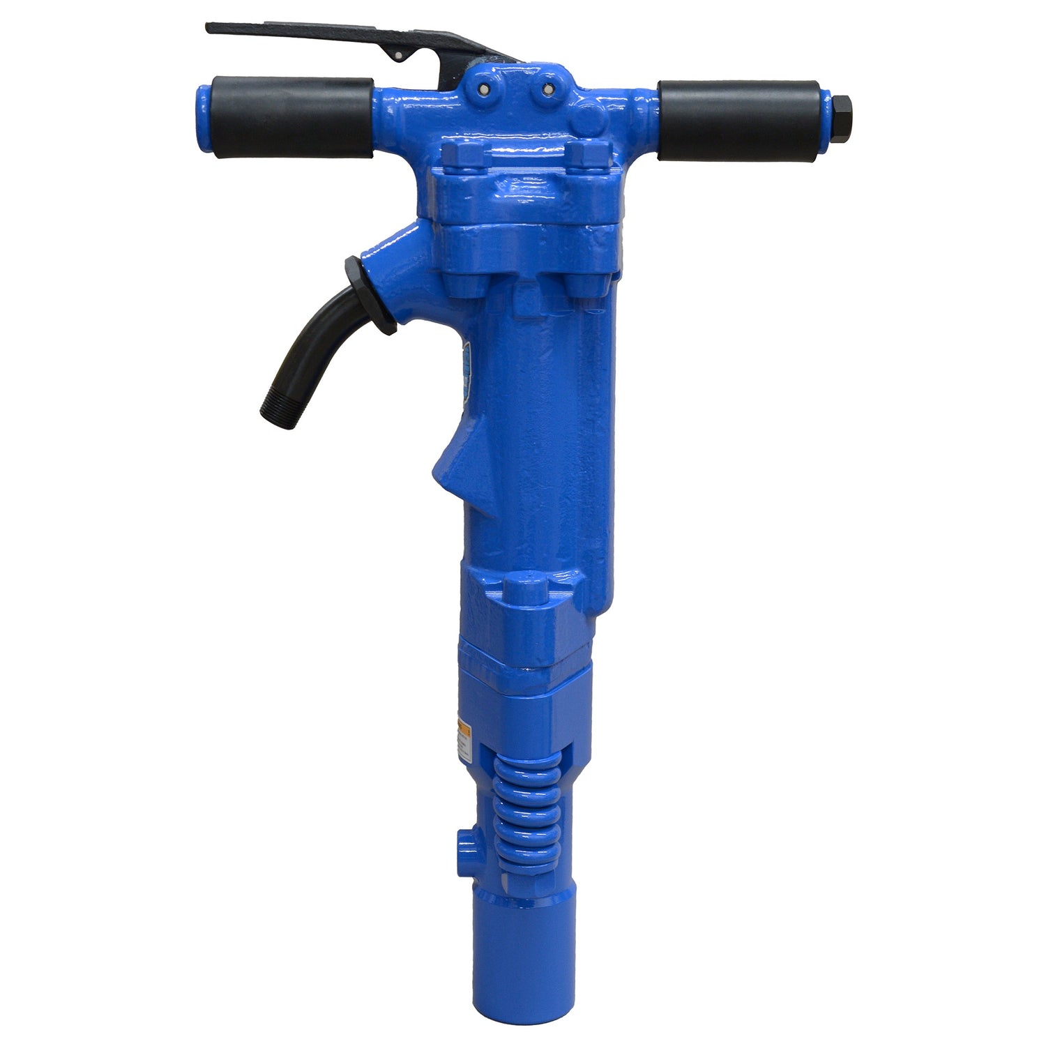 A blue 60 lb class spike driver with a rubber handle grip and a black air inlet connection.