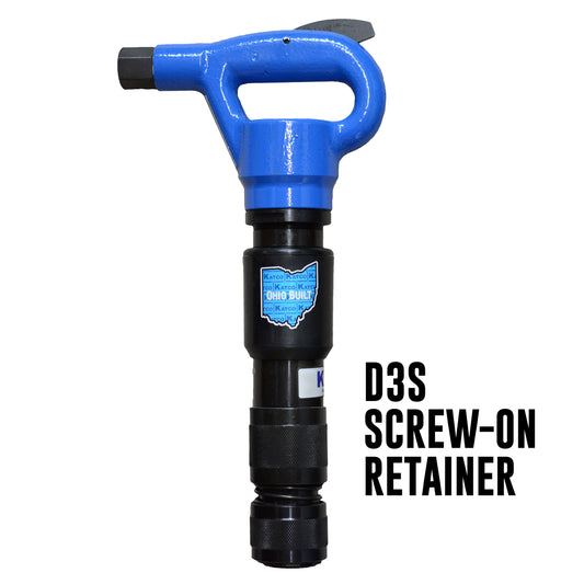 A blue D-handle chipping hammer with a black grip and base, labeled as 'D3S REARENDER'.